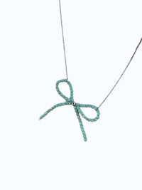 Rowdy Crowd Women's Pearl Bow Beaded Necklace in teal navajo - women's jewelry