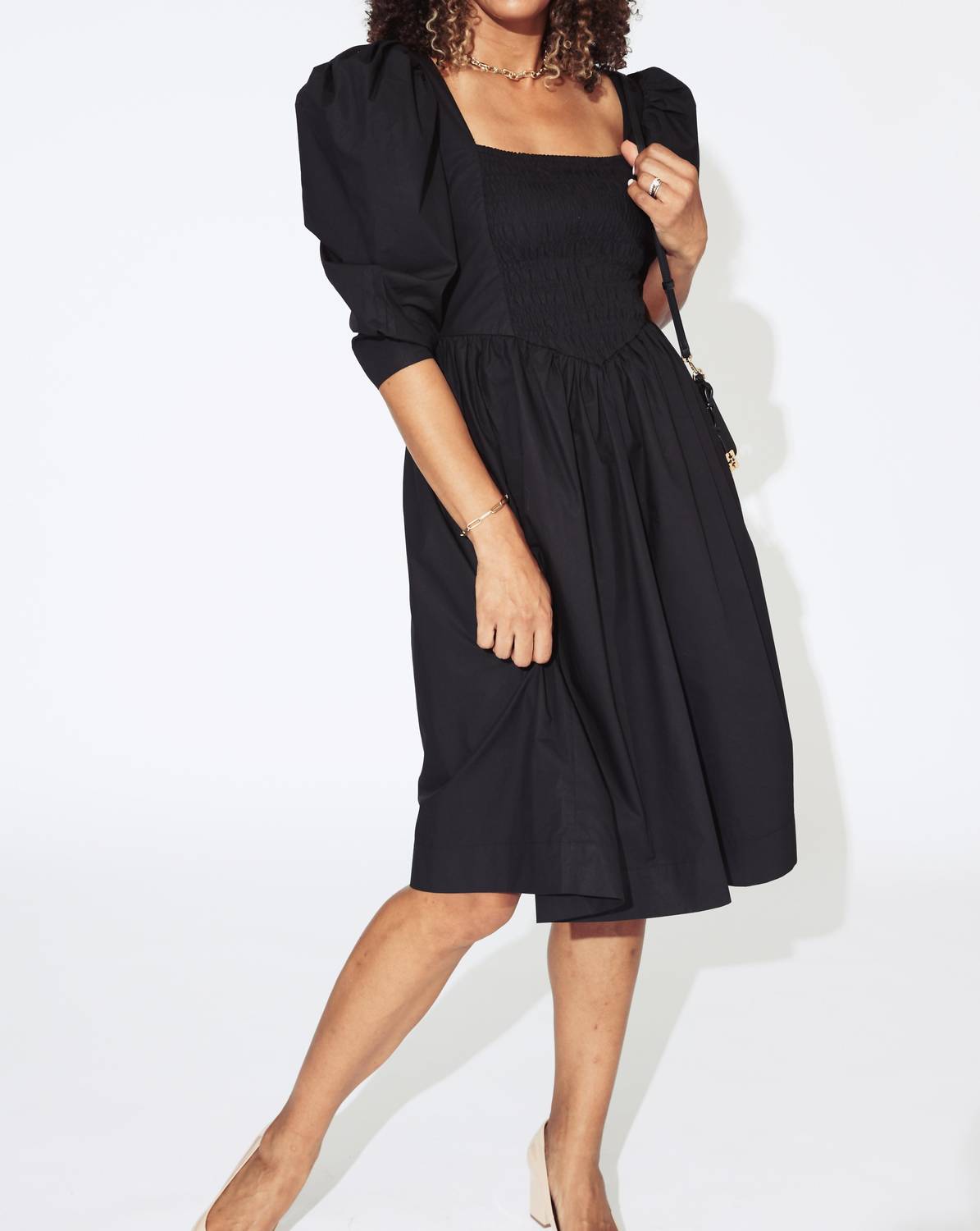Ganni - Cotton Poplin Open Neck Smock Dress