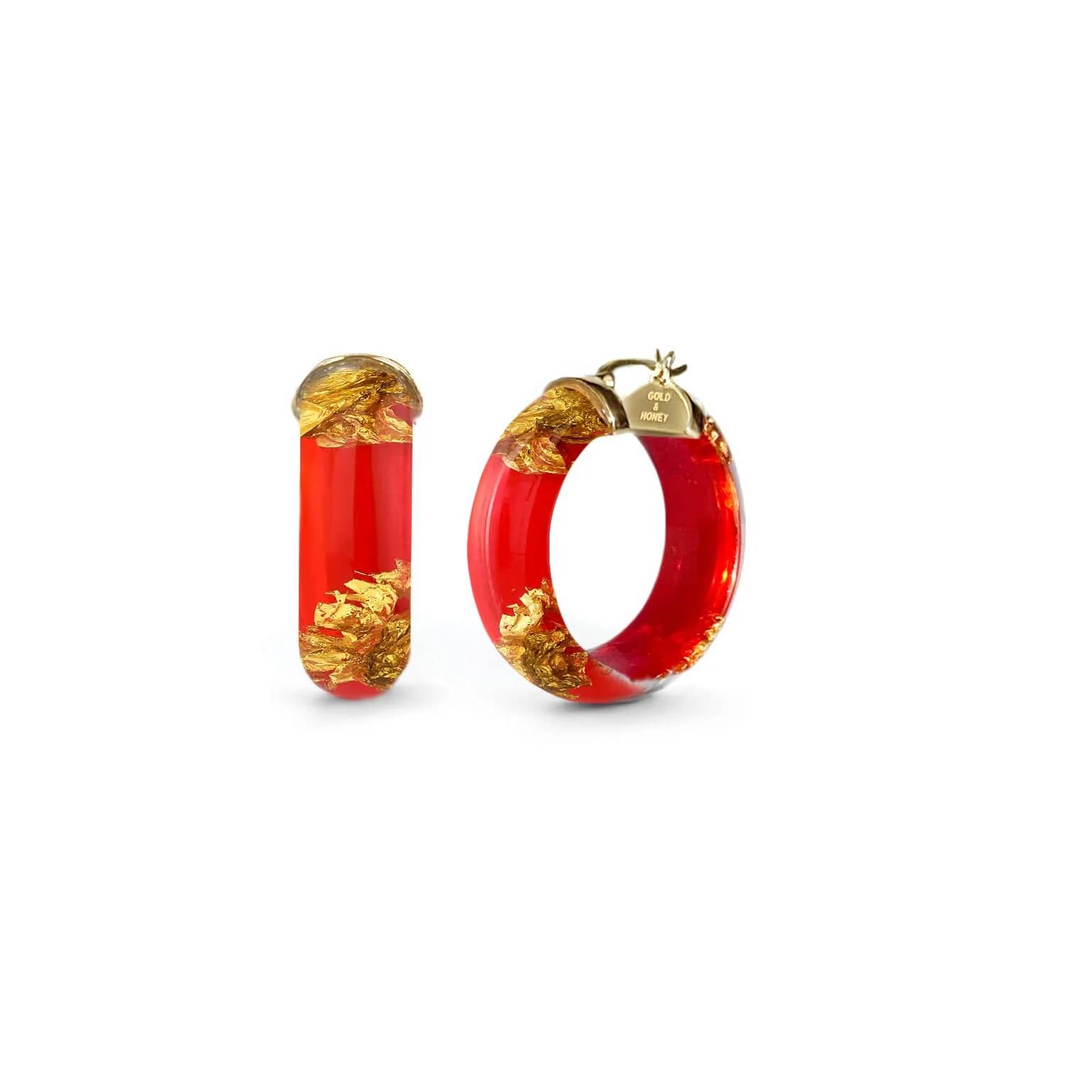 Gold & Honey - Women's Mini Leaf Lucite Hoop Earrings