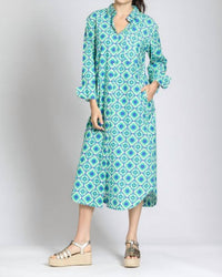 APNY Printed Shirt Dress in blue multi - women's dress - detail view