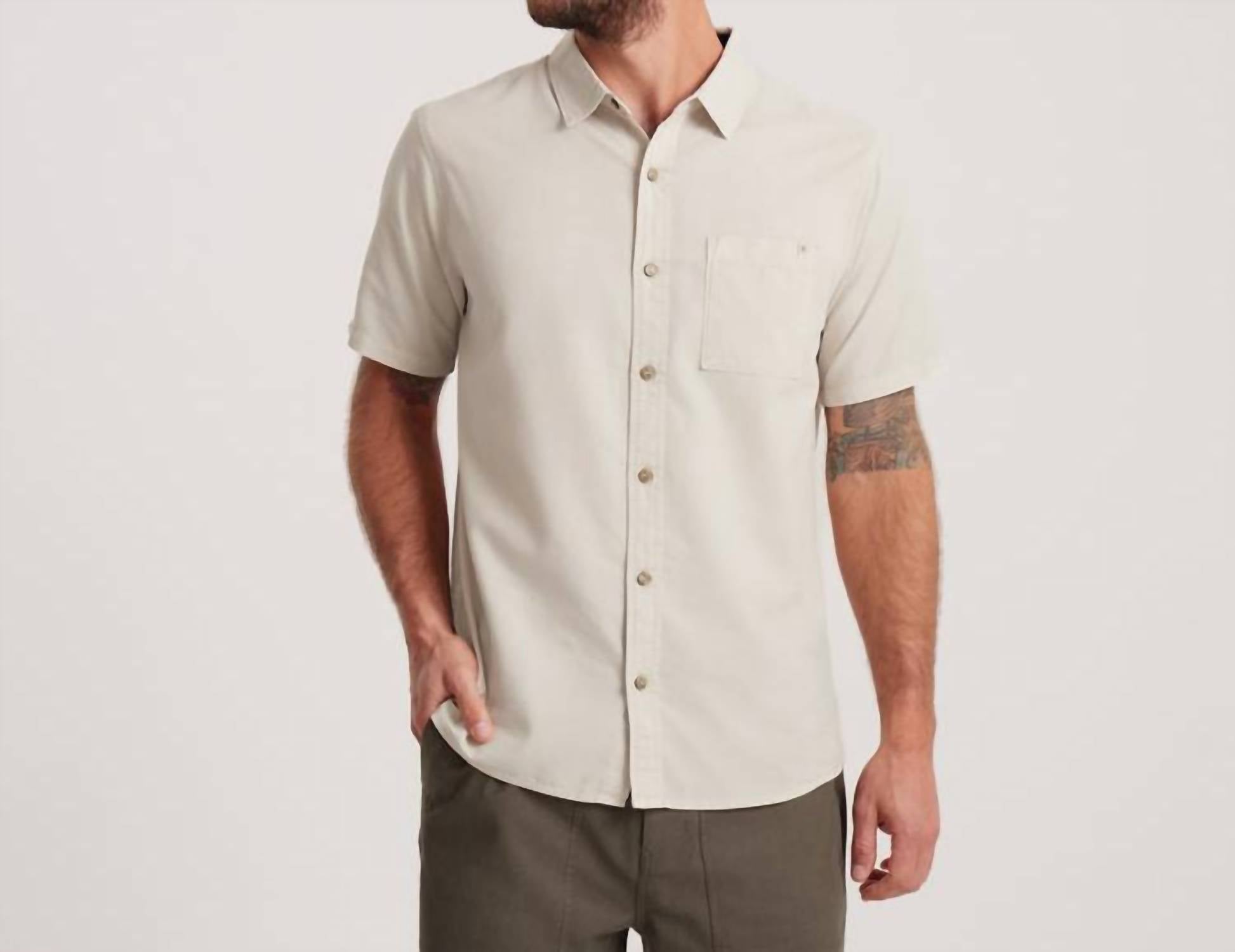 ROARK Made To Fade Short Sleeve Button Up Shirt in bone - men's shirt