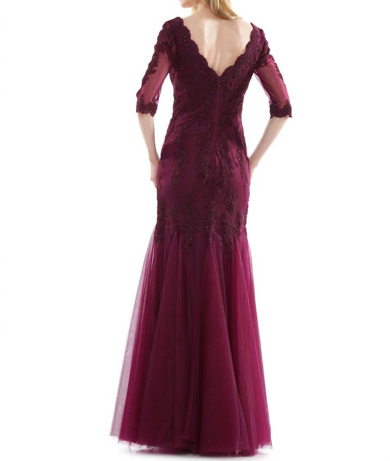 Colors Dress - Sheer 3/4 Sleeve Mermaid Gown