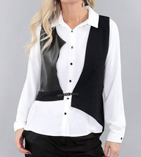 Michael Tyler Top And Vest Twin Set in black white - women's sleepwear