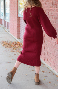Mikarose Romee Sweater Dress in rhubarb - women's dress - detail view