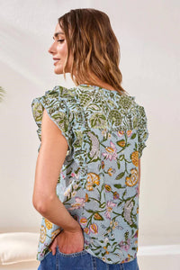 Mb By Tribal - Poplin Novelty Blouse With Frill Cap Sleeves