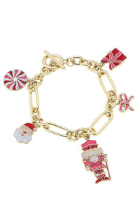 CANVAS Style Women's Christmas Cheer Enamel Charm Bracelet in red pink white - women's jewelry