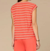 Democracy - Cap Sleeve Scoopneck Embroidered Stripe Knit Top