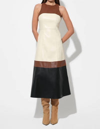 THML Sleeveless Faux Leather Midi Dress in colorblock - women's dress - view 4