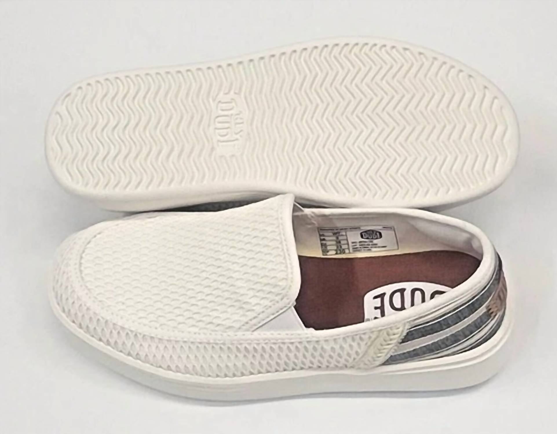 HEY DUDE Women's Sunapee Mesh Stripe Shoes in white - women's flats - detail view