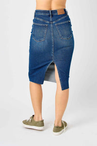 Judy Blue - Mid Length Denim Skirt With Slit In Back