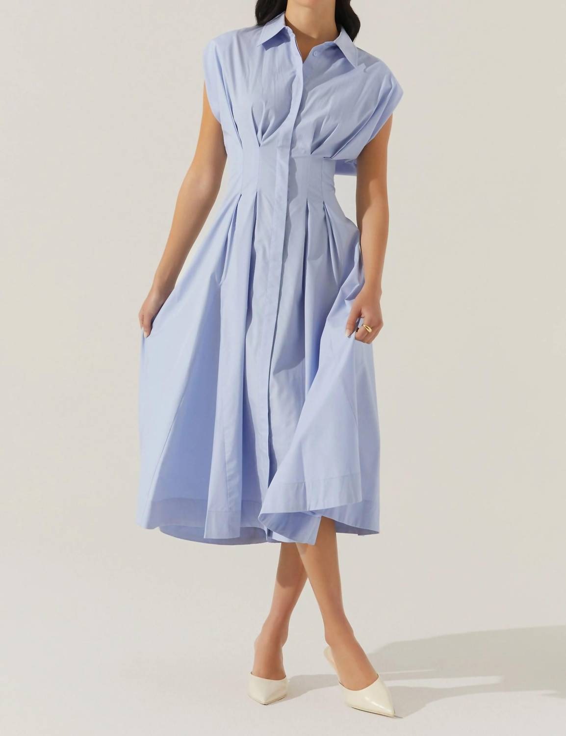 Astr - Beckett Tapered Waist Pleated Midi Dress