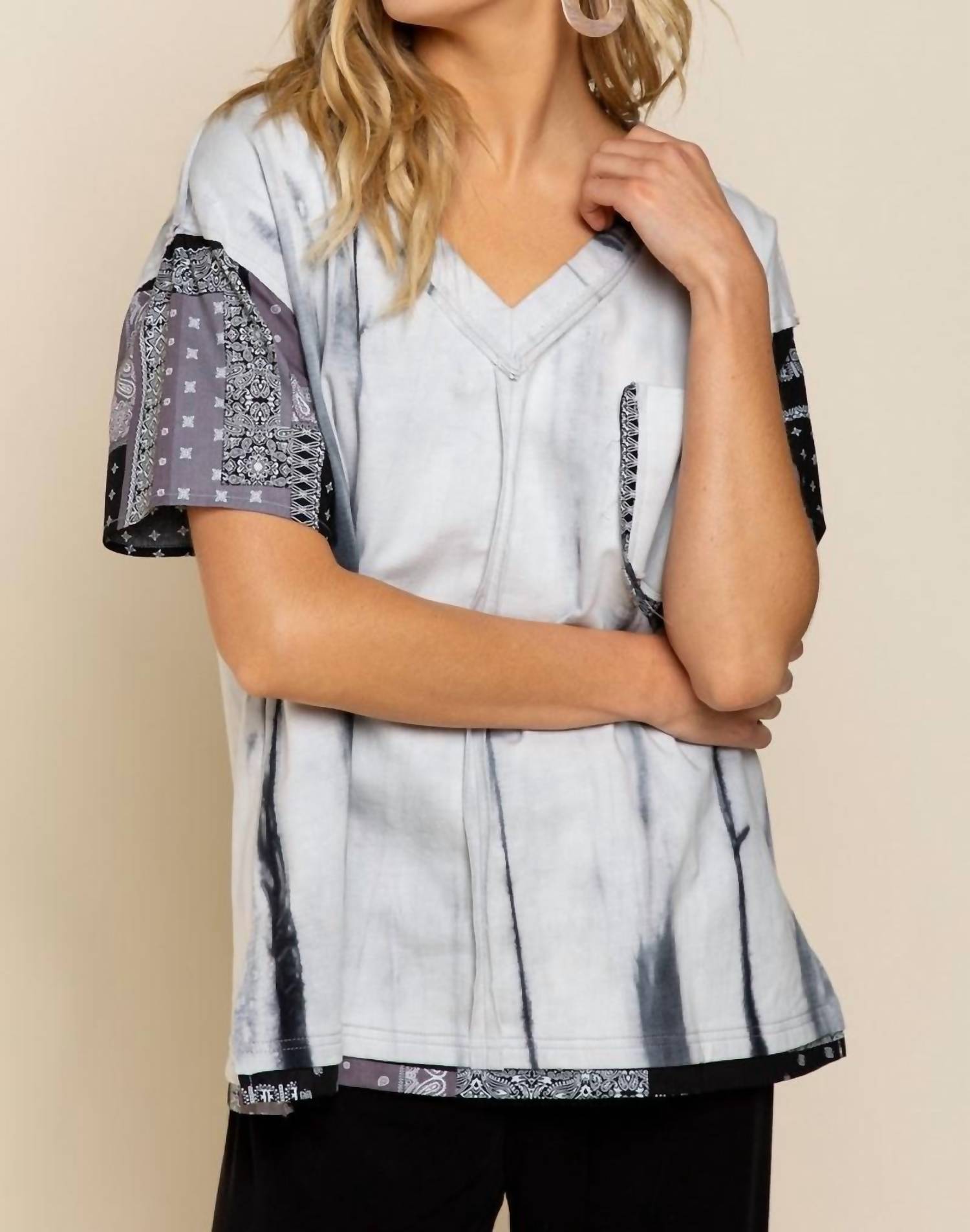 POL Paisley Pocket Top in black - women's shirt - detail view
