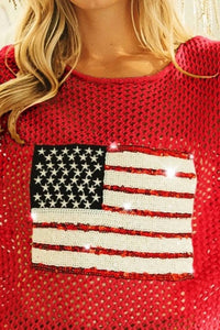 Bibi - Sequin American Flag Patch Cover Up Tee