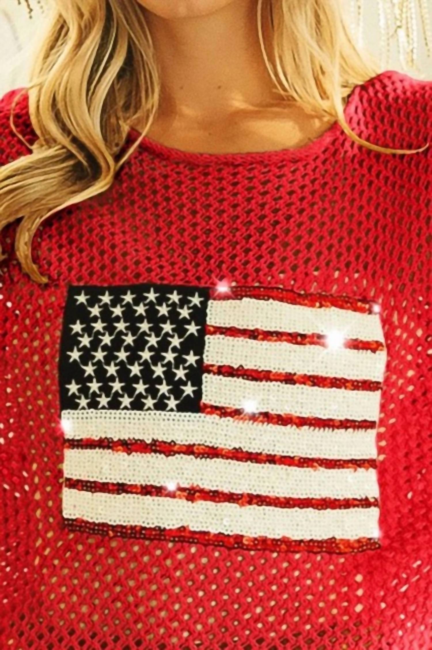 Bibi - Sequin American Flag Patch Cover Up Tee