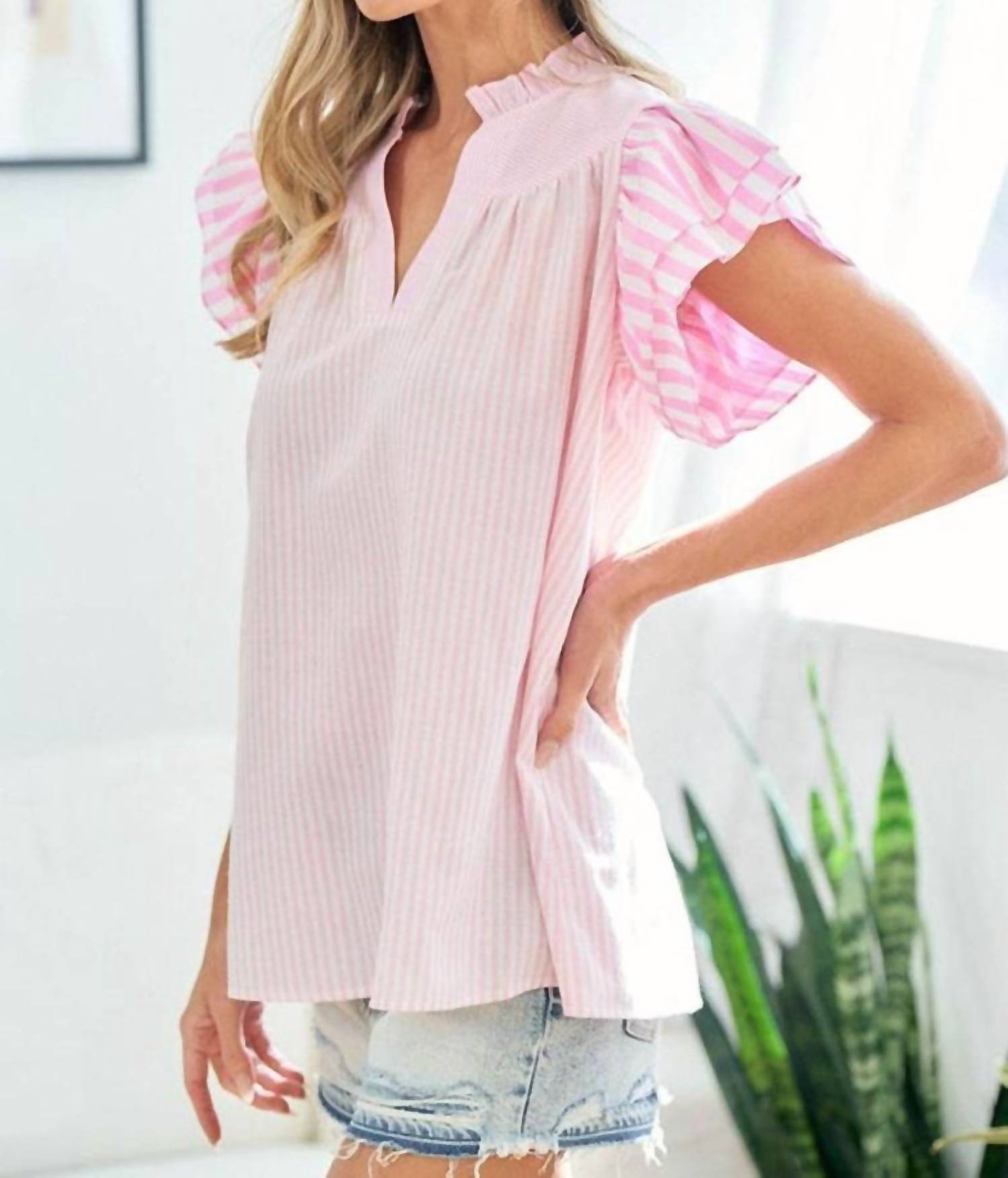 First Love You're A Doll Seersucker Top in pink - women's blouse - alternate view