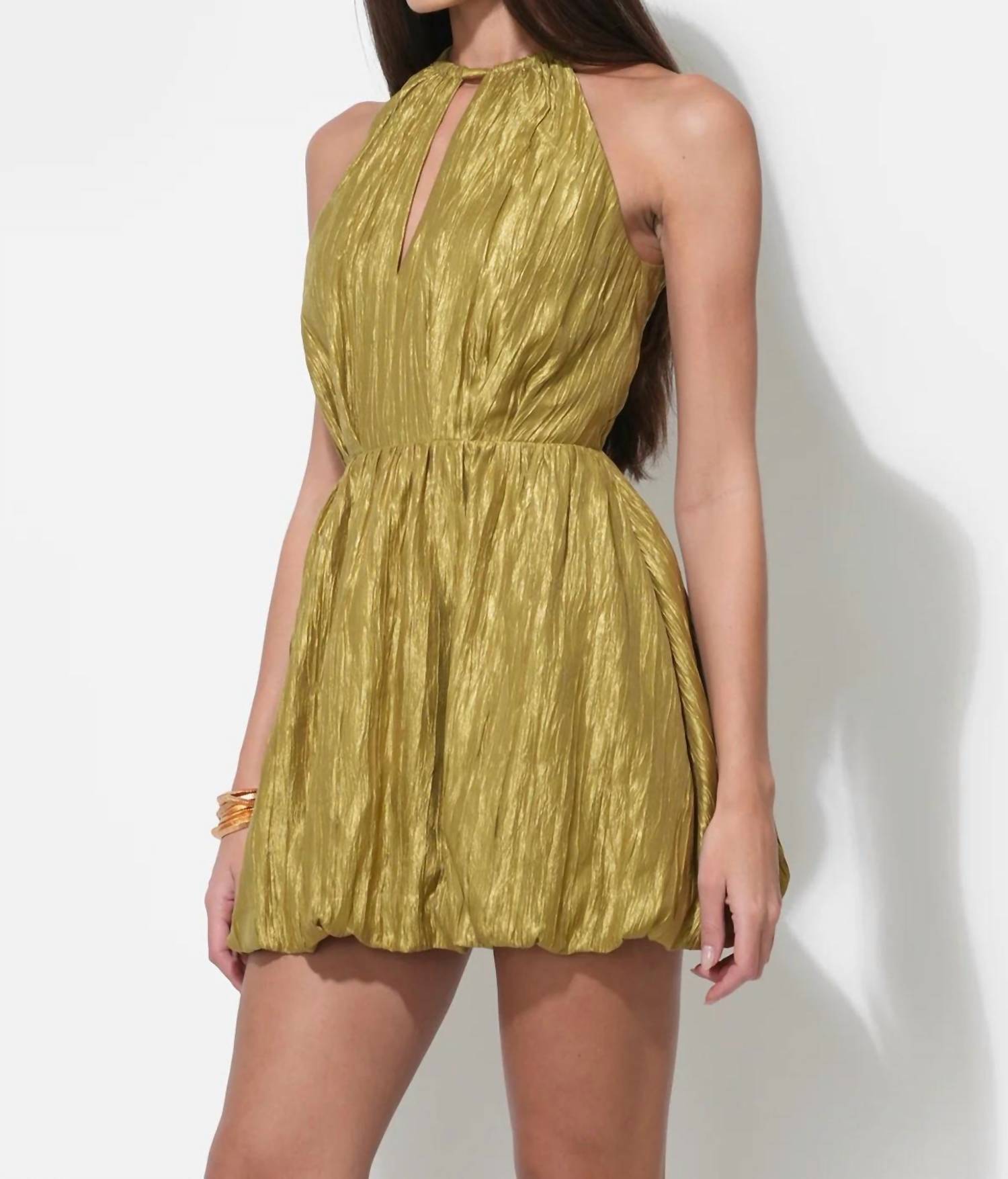 adelyn rae Shelley Bubble Satin Mini Dress in gold - women's dress - view 6