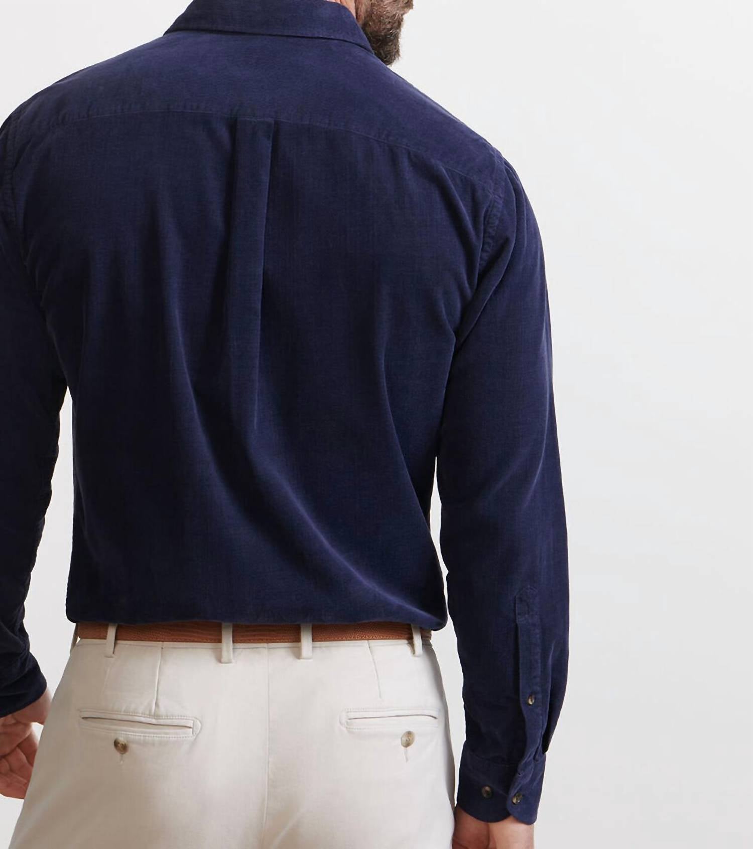 PETER MILLAR Aspen Cashmere Corduroy Shirt in navy - men's shirt - detail view