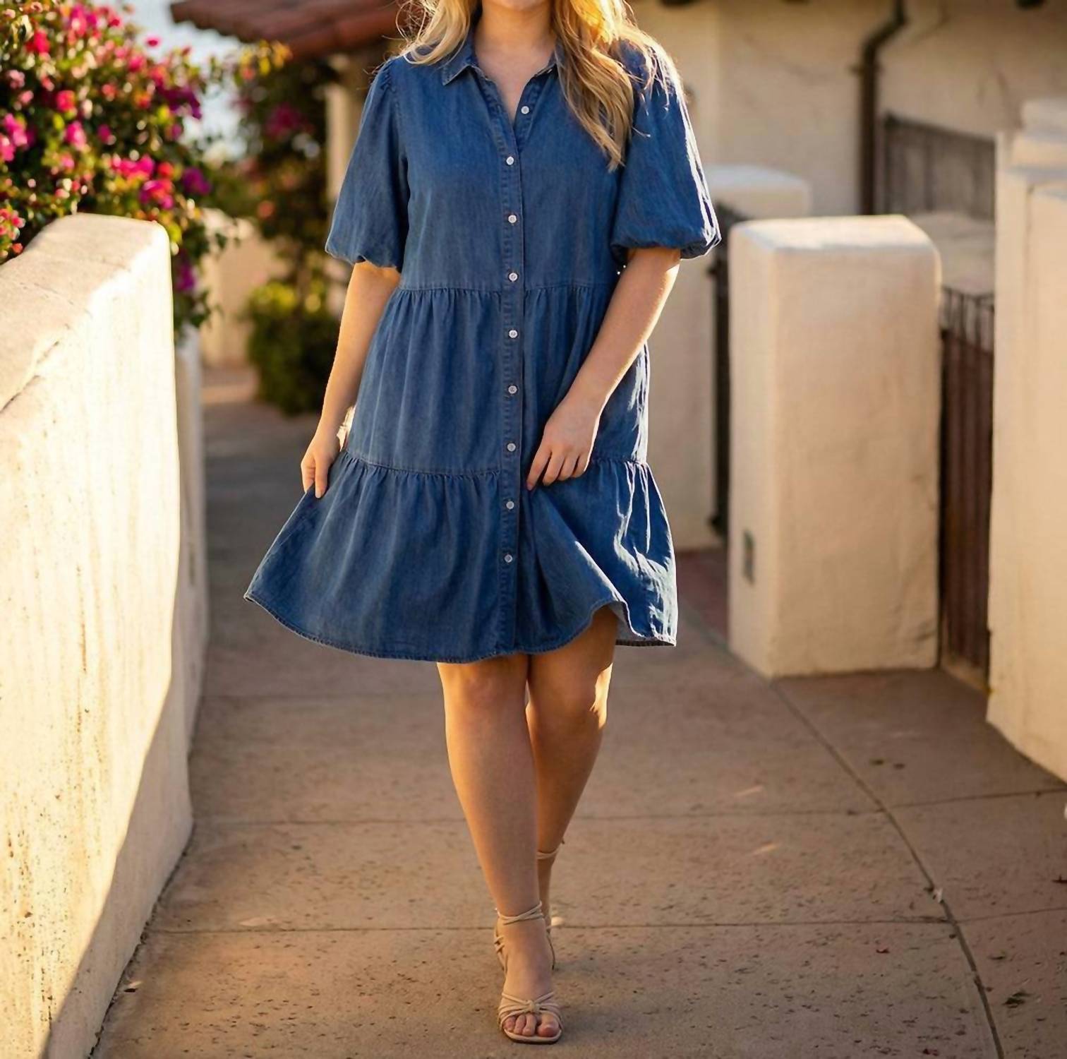 Karen Kane - Puff Sleeve Tiered Shirtdress - Plus