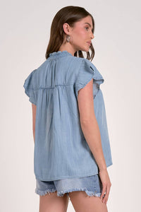 ELAN Swing Short Sleeve Top in blue - women's blouse - alternate view