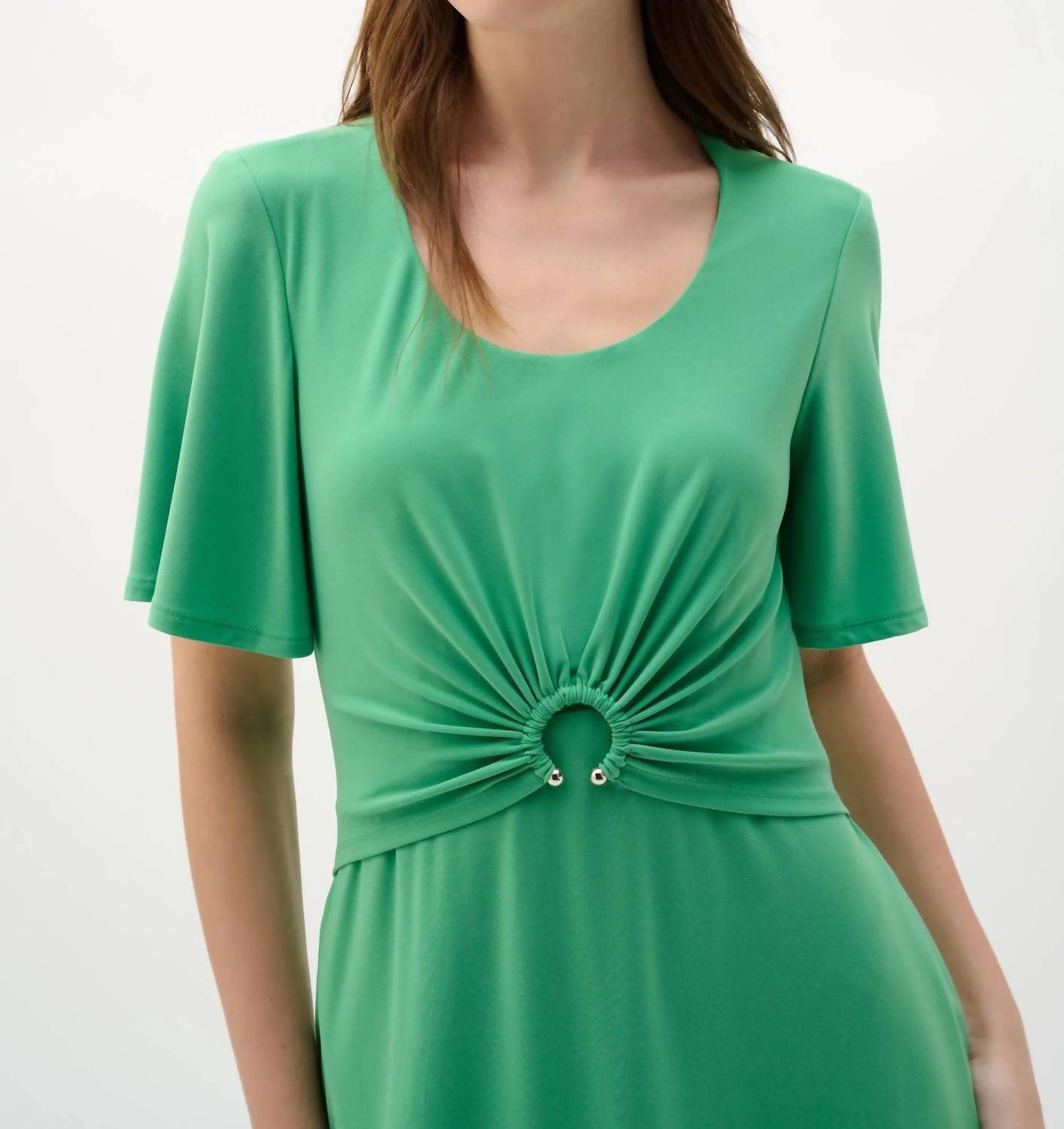 Joseph Ribkoff - Ruched Flutter Sleeves A-line Dress