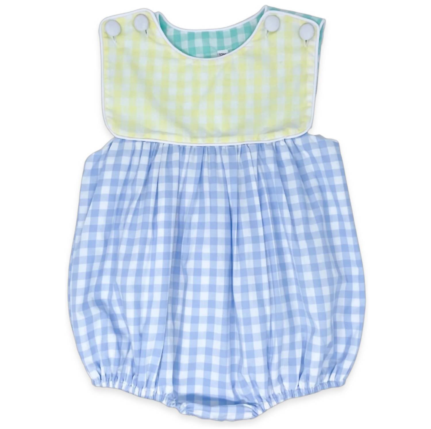 Lullaby Set Girls Charming Bubble Onesies in blue yellow mint check - kids' item