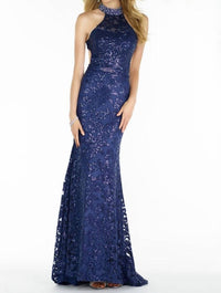 ALYCE PARIS Sequin Halter Laced Gown in navy - women's dress