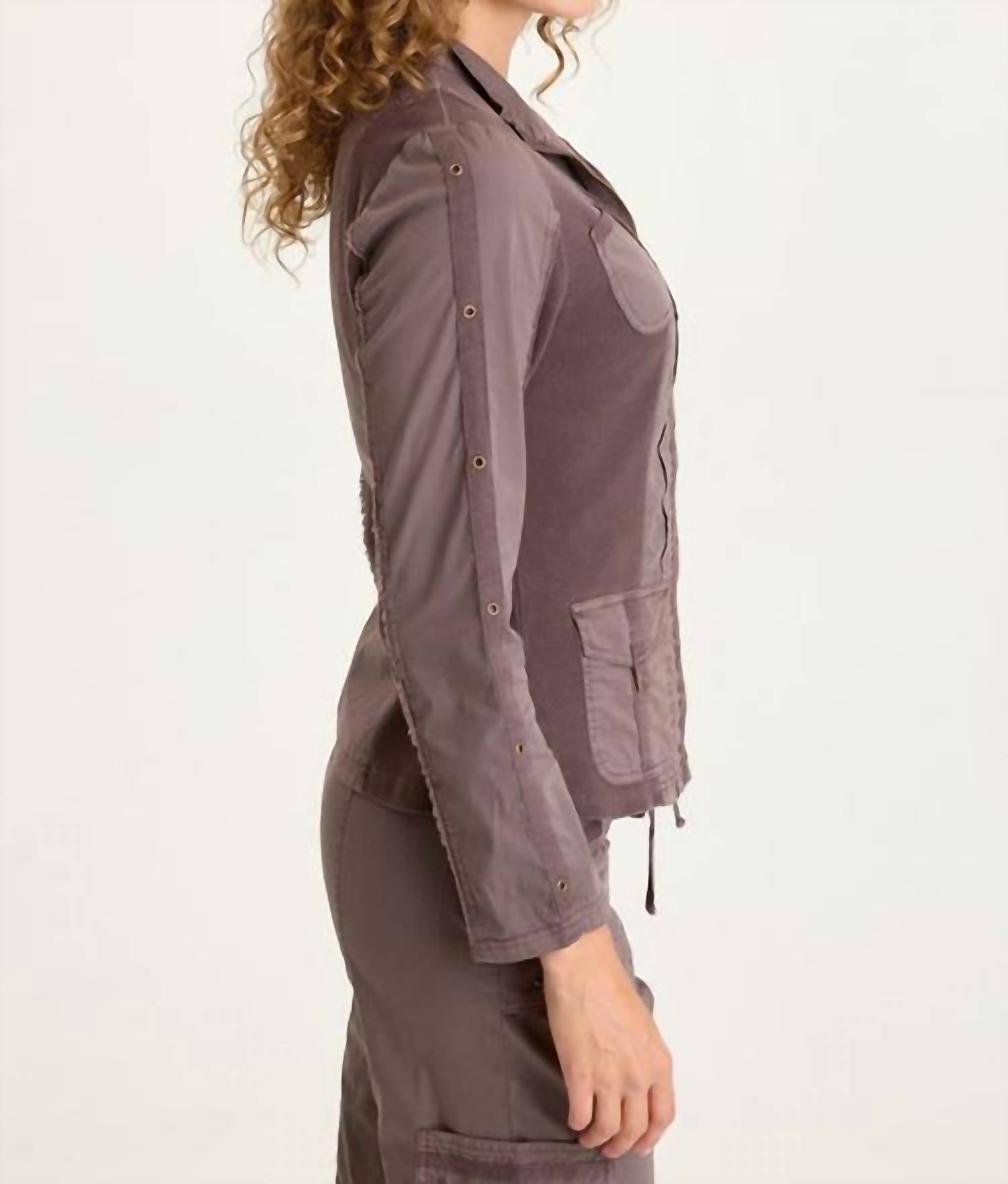 XCVI Murphy Poplin Fitted Zip Jacket in virtuoso pigment - women's jacket - detail view
