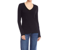 Karen Kane Long Sleeve Ribbed V-Neck Top - Petite in black - women's long sleeve top