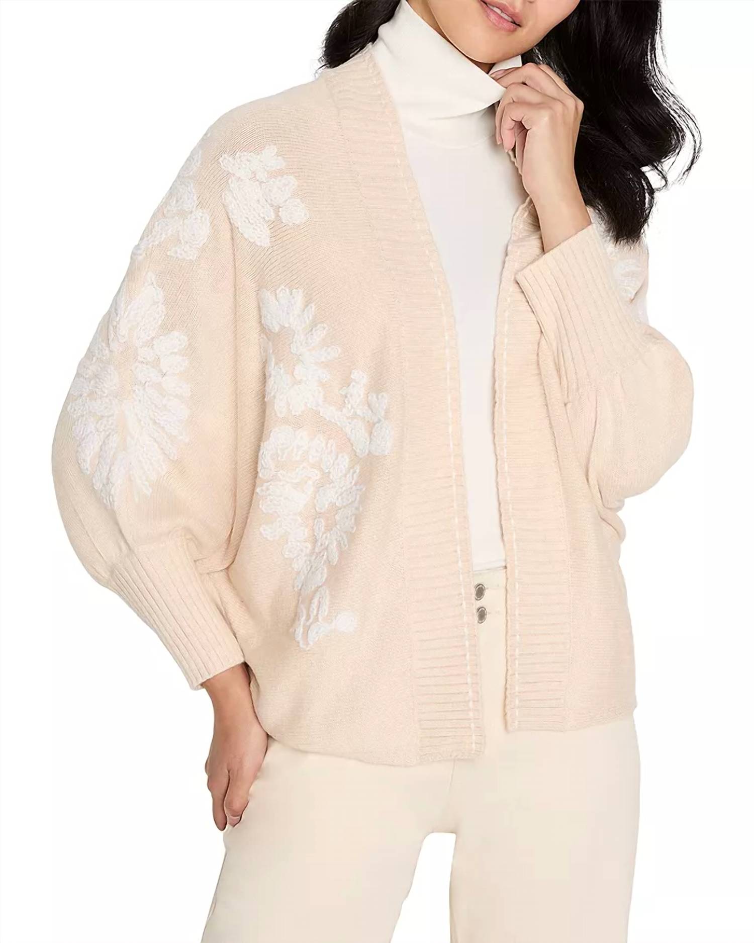 Nic + Zoe Embroidered Cardigan Sweater in neutral multi - women's cardigan - detail view