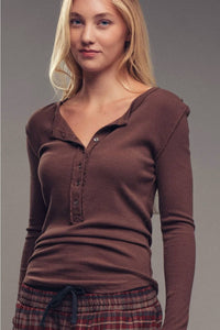 Urban Daizy - Ribbed Henley Long Sleeve Top