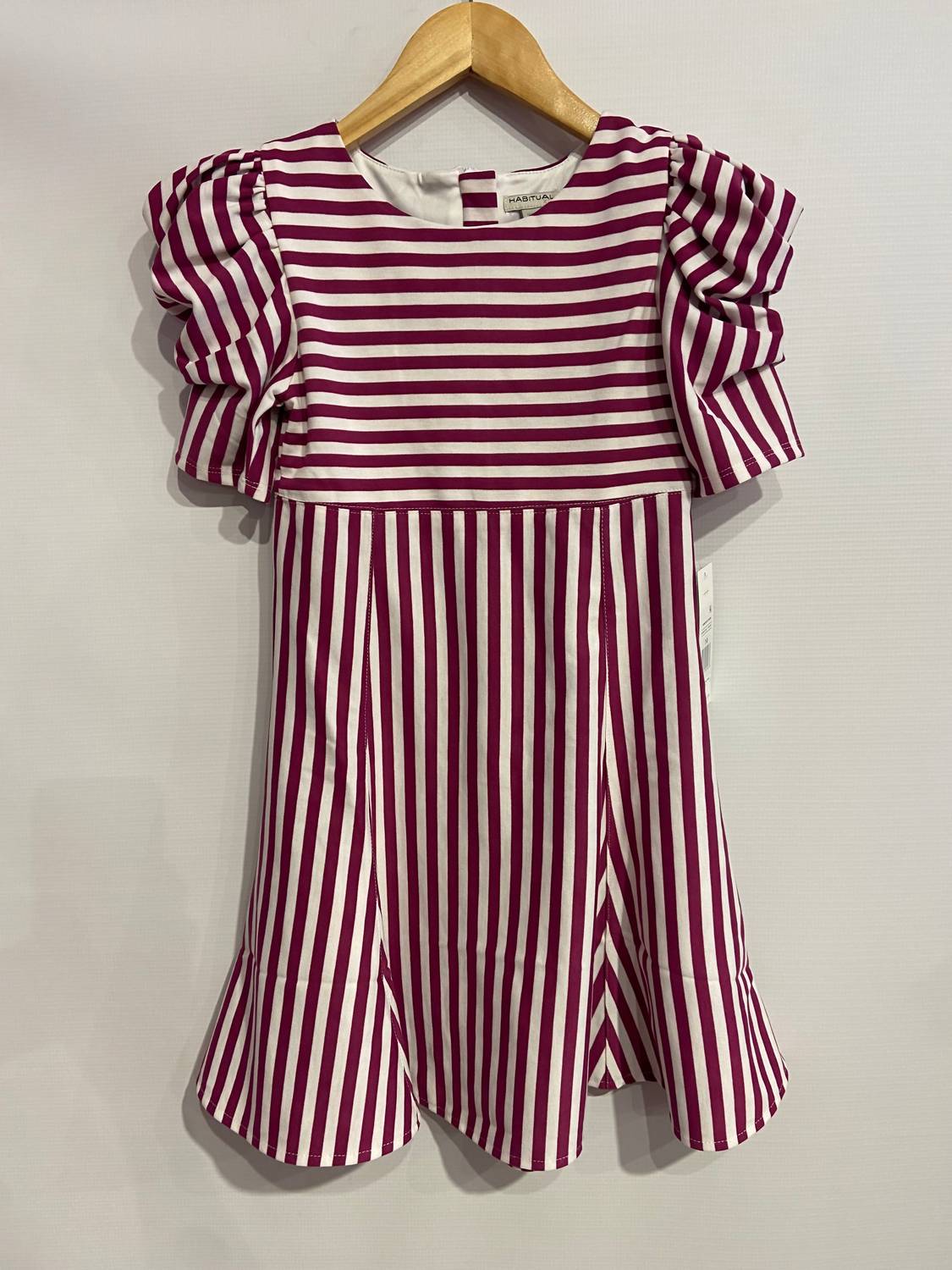 Girl's Stripe Puff Sleeve Dress