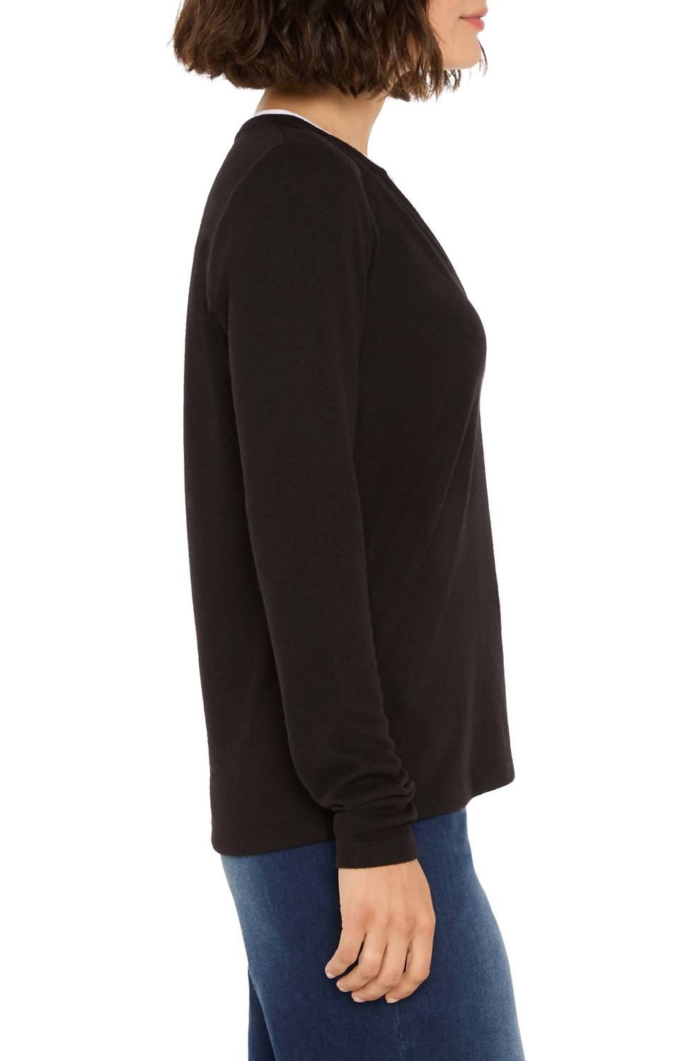 Nic + Zoe Cozy Double Layer Split Neck Top in black - women's long sleeve top - detail view