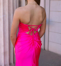 Sherri Hill Stunning Strapless Prom Dress With Side Slit in bright fuchsia - women's dress - detail view