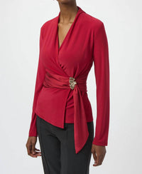 Joseph Ribkoff - Fitted Faux Wrap Long Sleeve Top