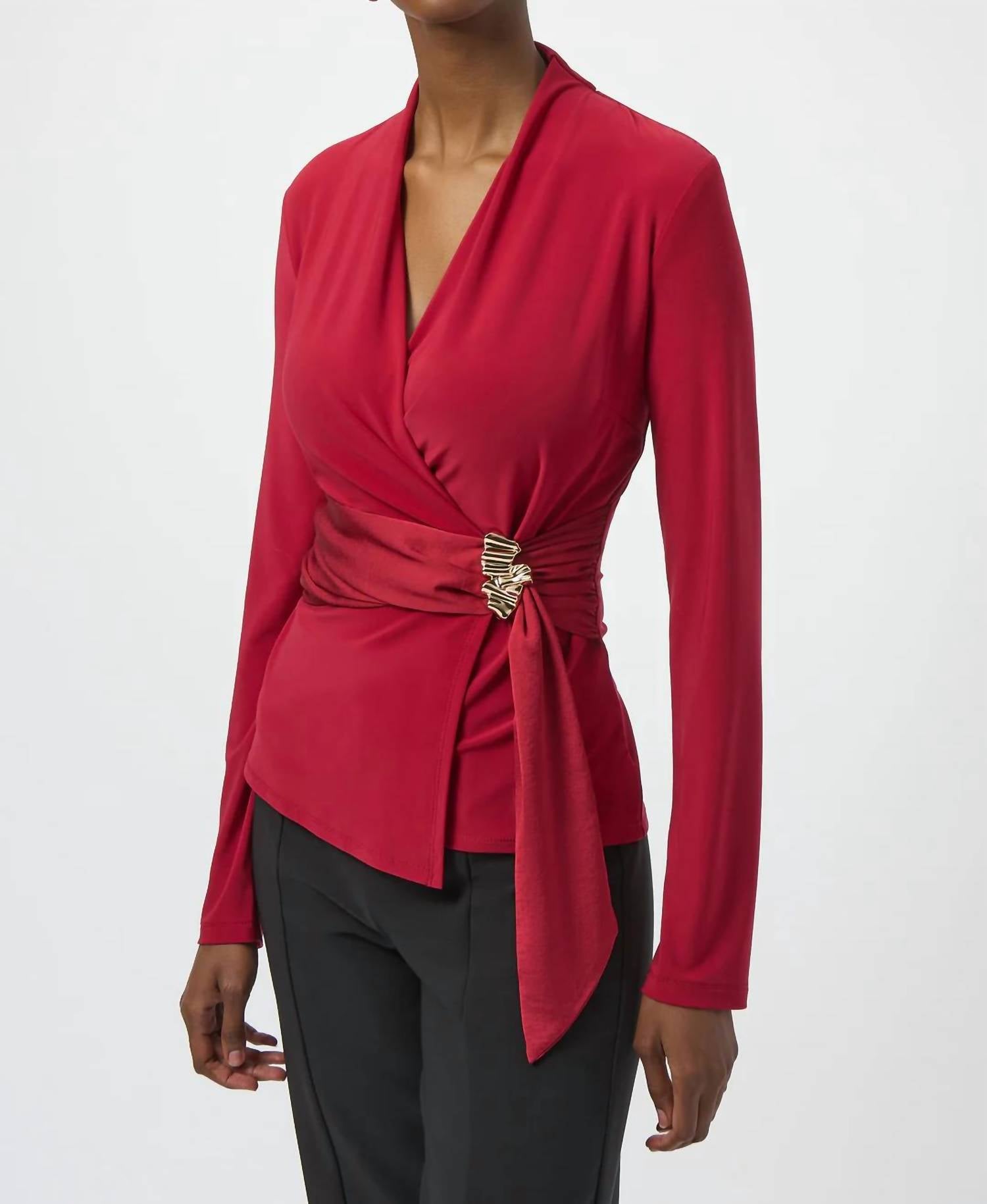 Joseph Ribkoff - Fitted Faux Wrap Long Sleeve Top