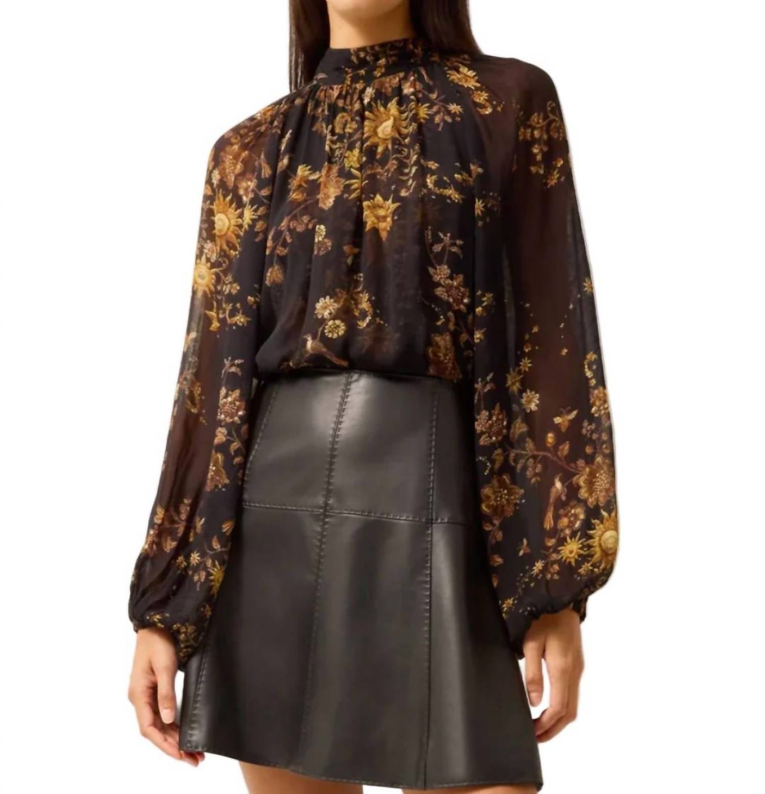 Marie Oliver Scottie Chiffon Blouse in black multi - women's blouse