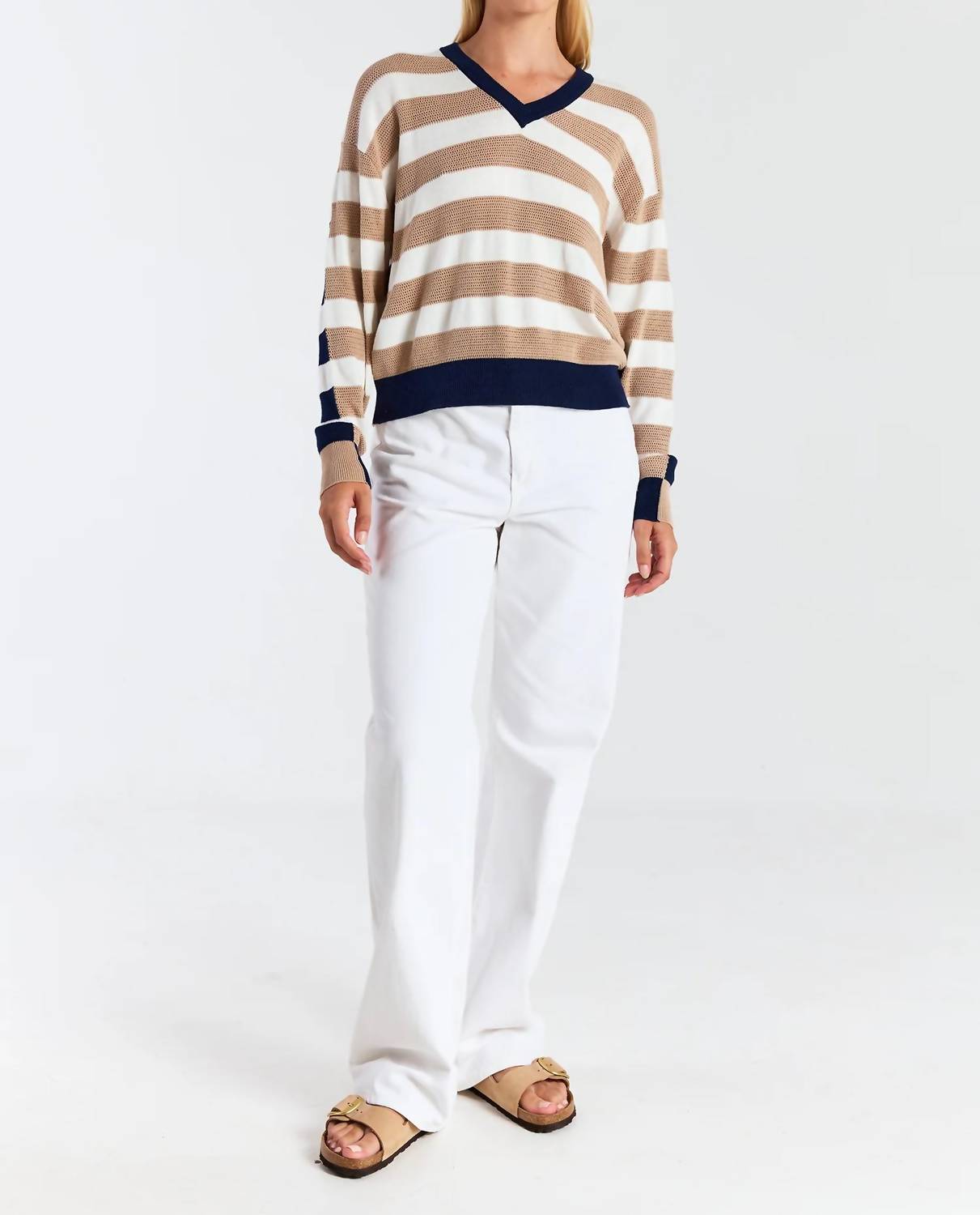 Brodie Cashmere - Mesh Stripe V Sweater