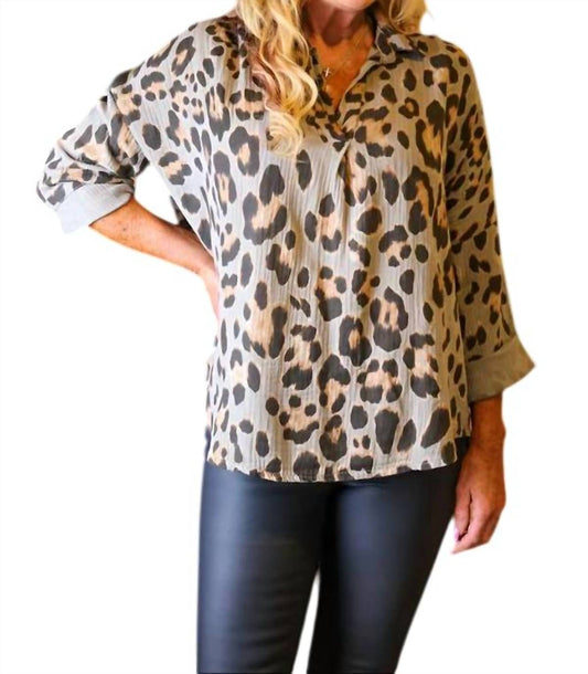 Look Mode Usa - Cheetah Print High Low Pullover Top