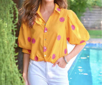 Finley Bomba Flower Embroidery Shirt in tangerine - women's blouse