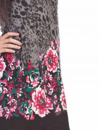 Papillon - Floral Border Animal Print Collar Sweater Dress
