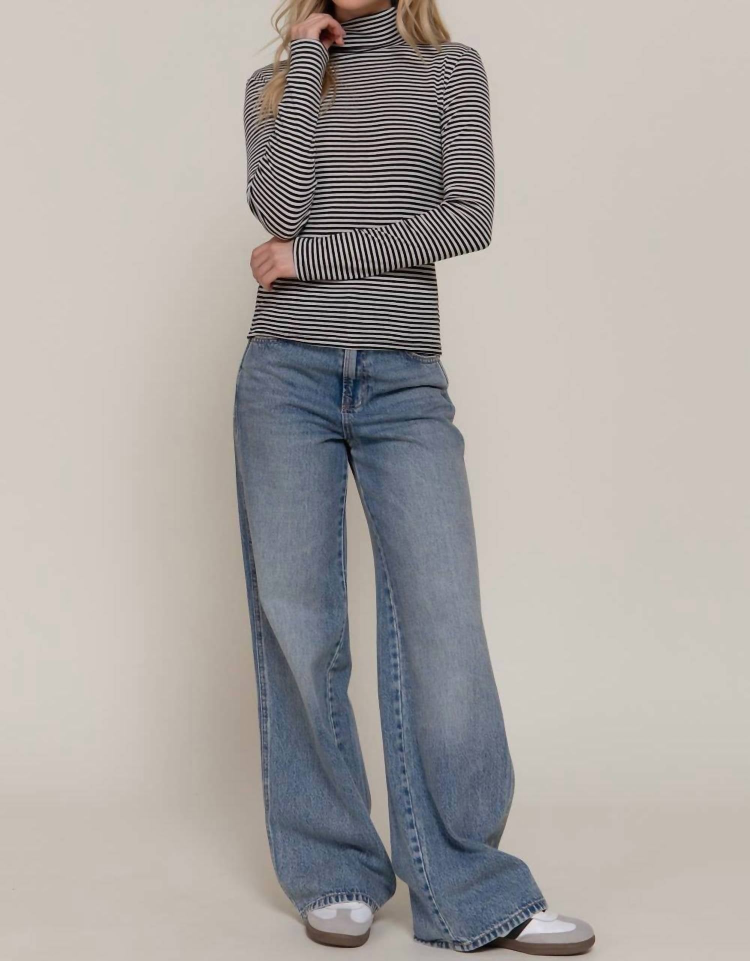 Active Basic - Stripe Long Sleeve Turtleneck Top