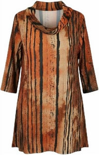 DAMEE Women's Vertical Stripe Burnout Jersey Knit Tunic in brown - women's shirt