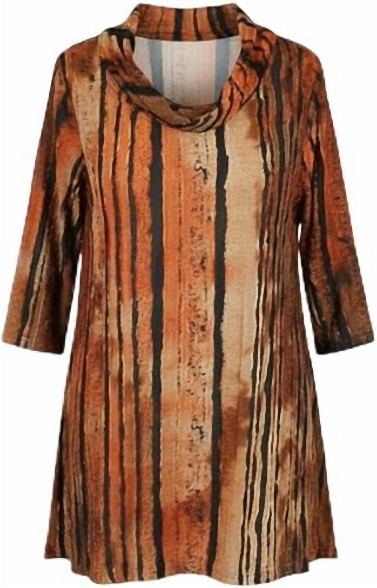 DAMEE Women's Vertical Stripe Burnout Jersey Knit Tunic in brown - women's shirt