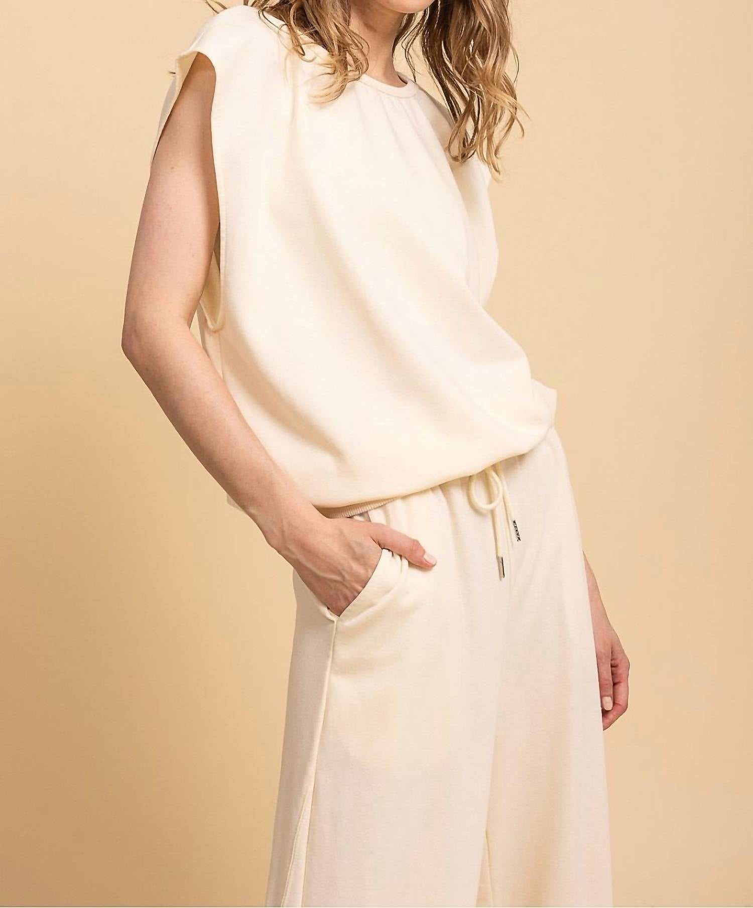 Blue Velvet Open Back Sleeveless Jogger Set in ivory - women's tank top - alternate view