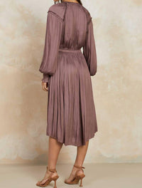 current air V-NECK LONG SLEEVE MIDI DRESS WITH SMOCKED CUFFS AND RUFFLE DETAILS in mauve - women's dress - view 4