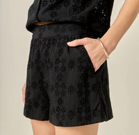 English Factory Embroidered Cotton Shorts in black - women's shorts - detail view