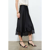INA Fashion Classic Silky With Lace Hem Midi Skirt in black - women's skirt - detail view