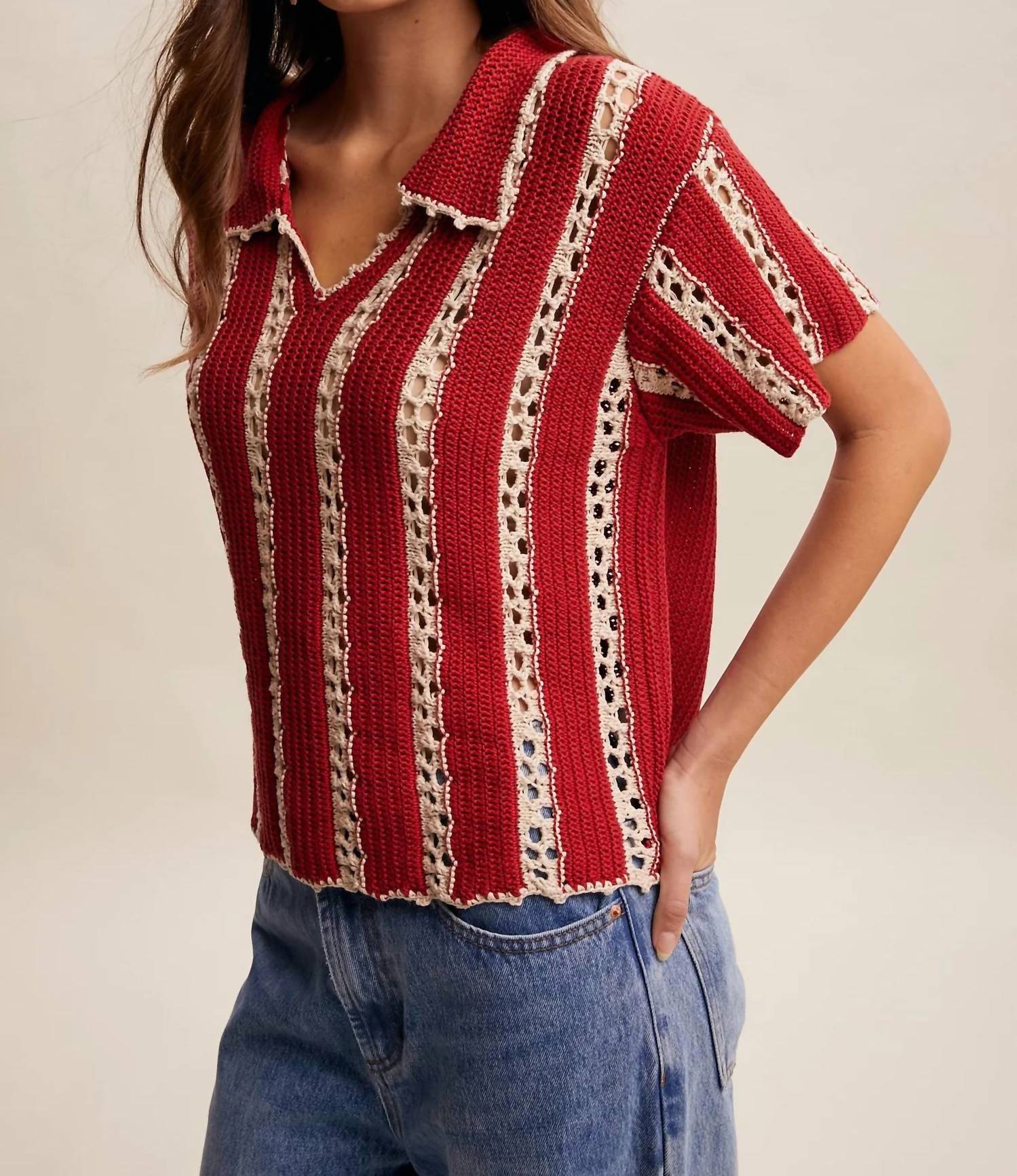 Listicle - Crochet Striped Pointelle Top