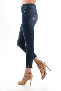 Judy Blue Bootyfull Distressed Side Slit Skinny Jeans - Plus in dark blue - women's jeans - alternate view