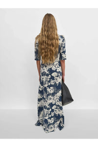 Rodebjer Clover Denim Flower Dress in navy sand - women's dress - detail view